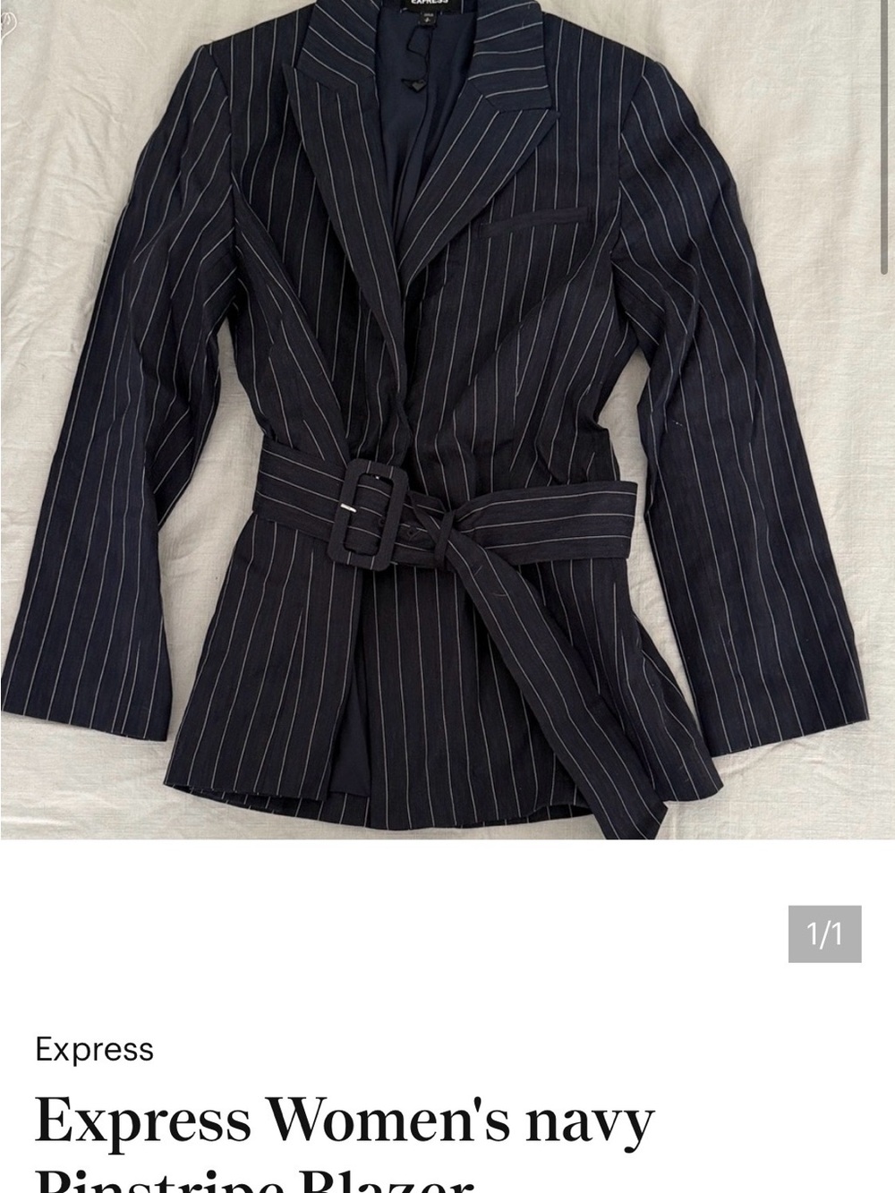 2 pc Express Pinstripe Blazer & Linen Wide Pant Suit